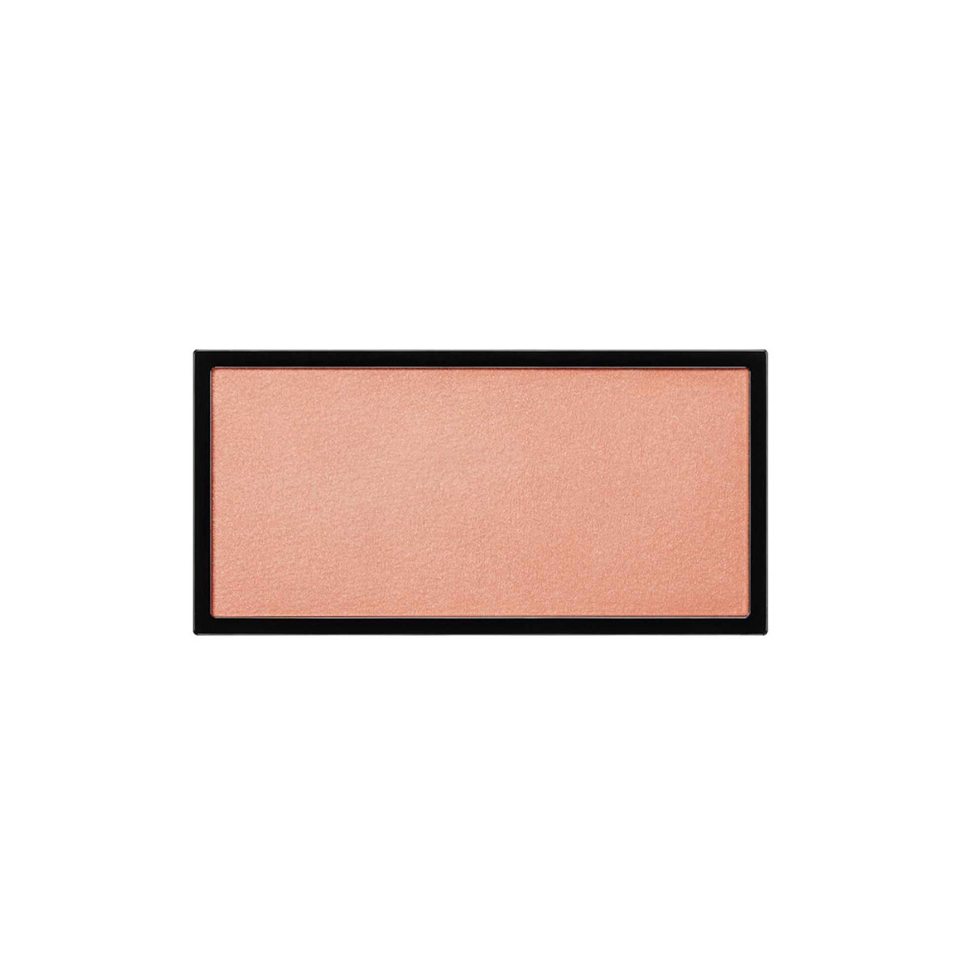 A rectangle shaped powder blush pan in a soft peach shade