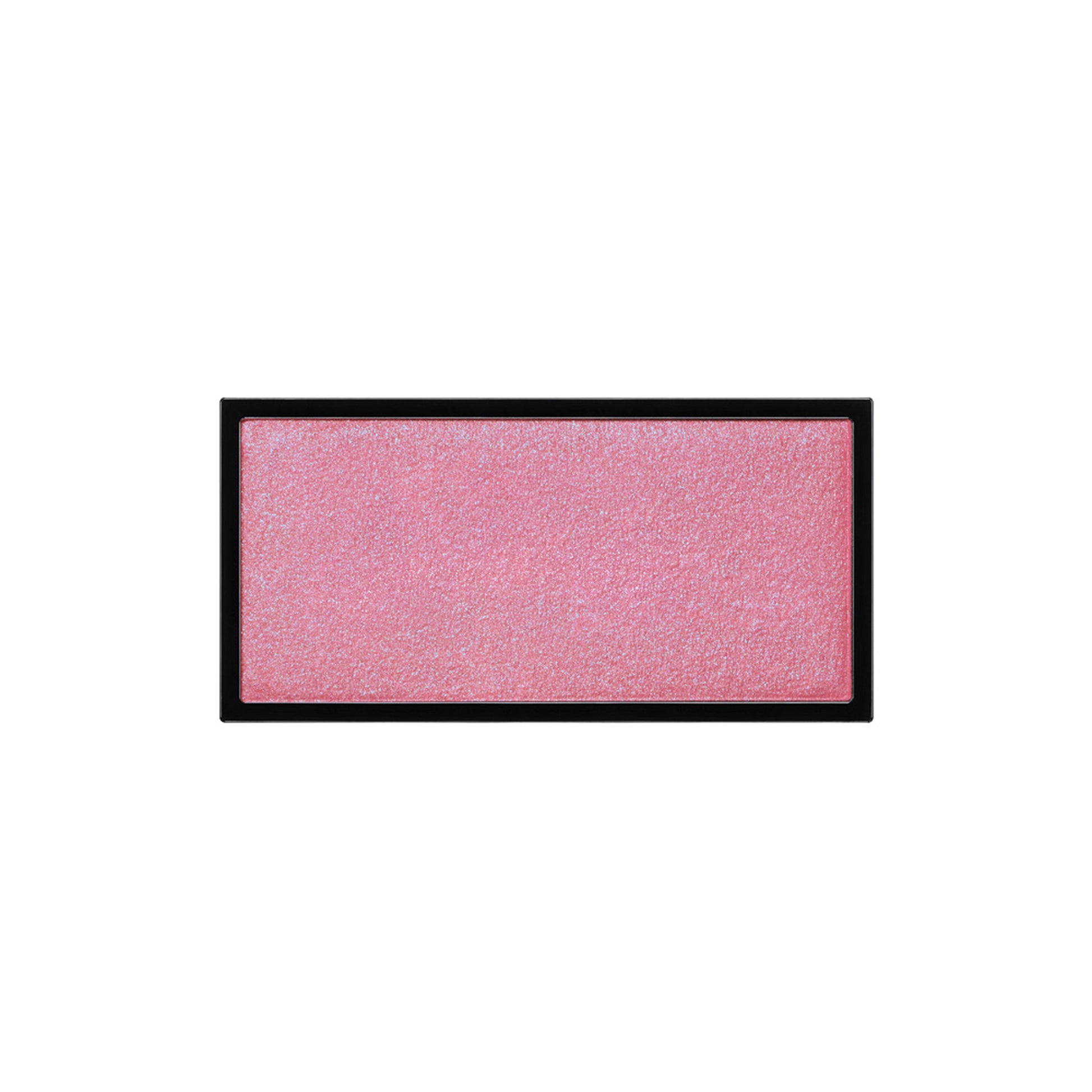 A rectangle shaped powder blush pan in a cool toned pink with a hint of purple