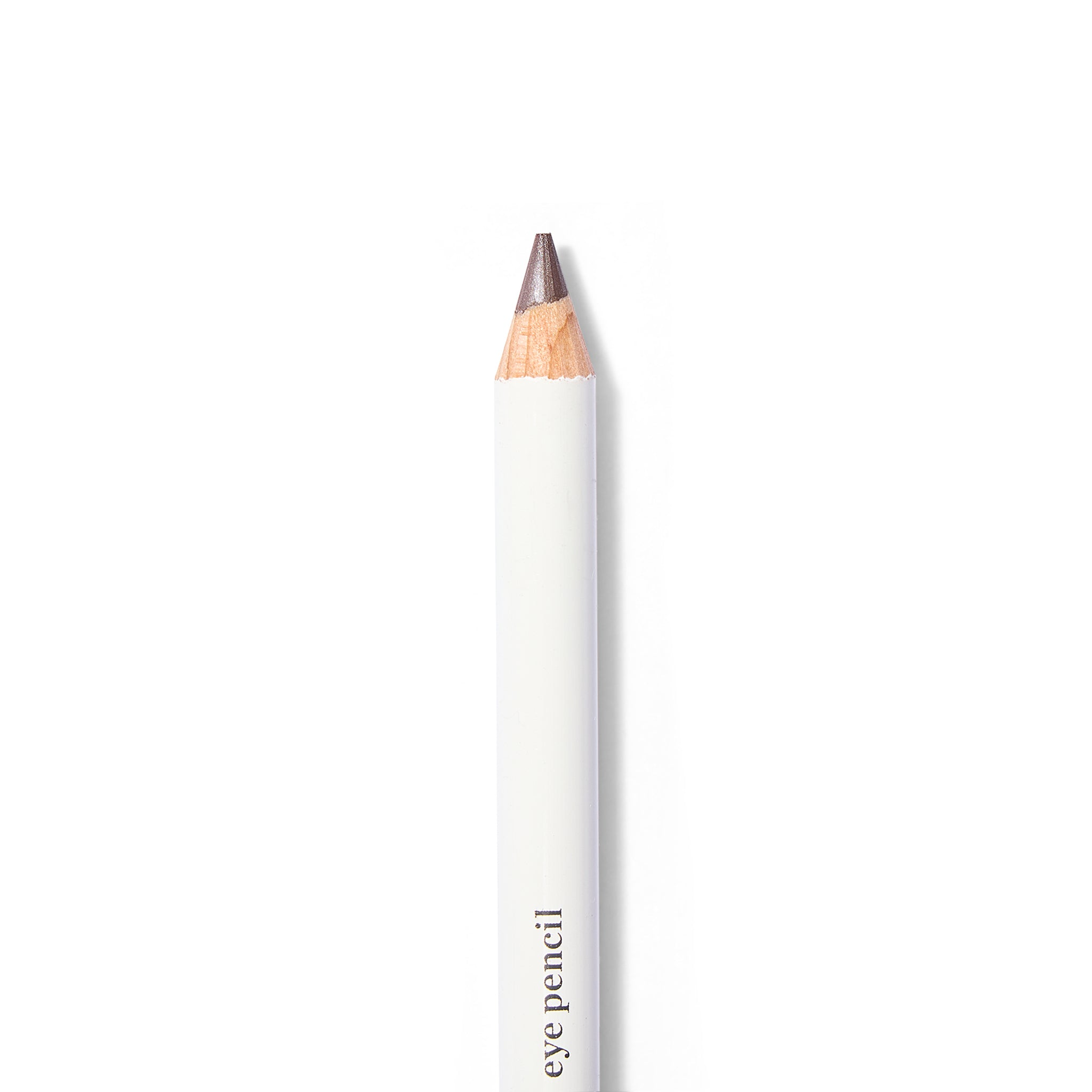 Eyebrow pencil with white casing and taupe tip on a white background