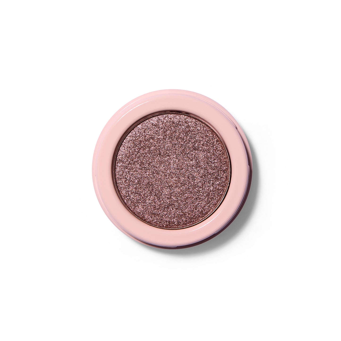 A shimmery bronze pressed eyeshadow in a pink component.