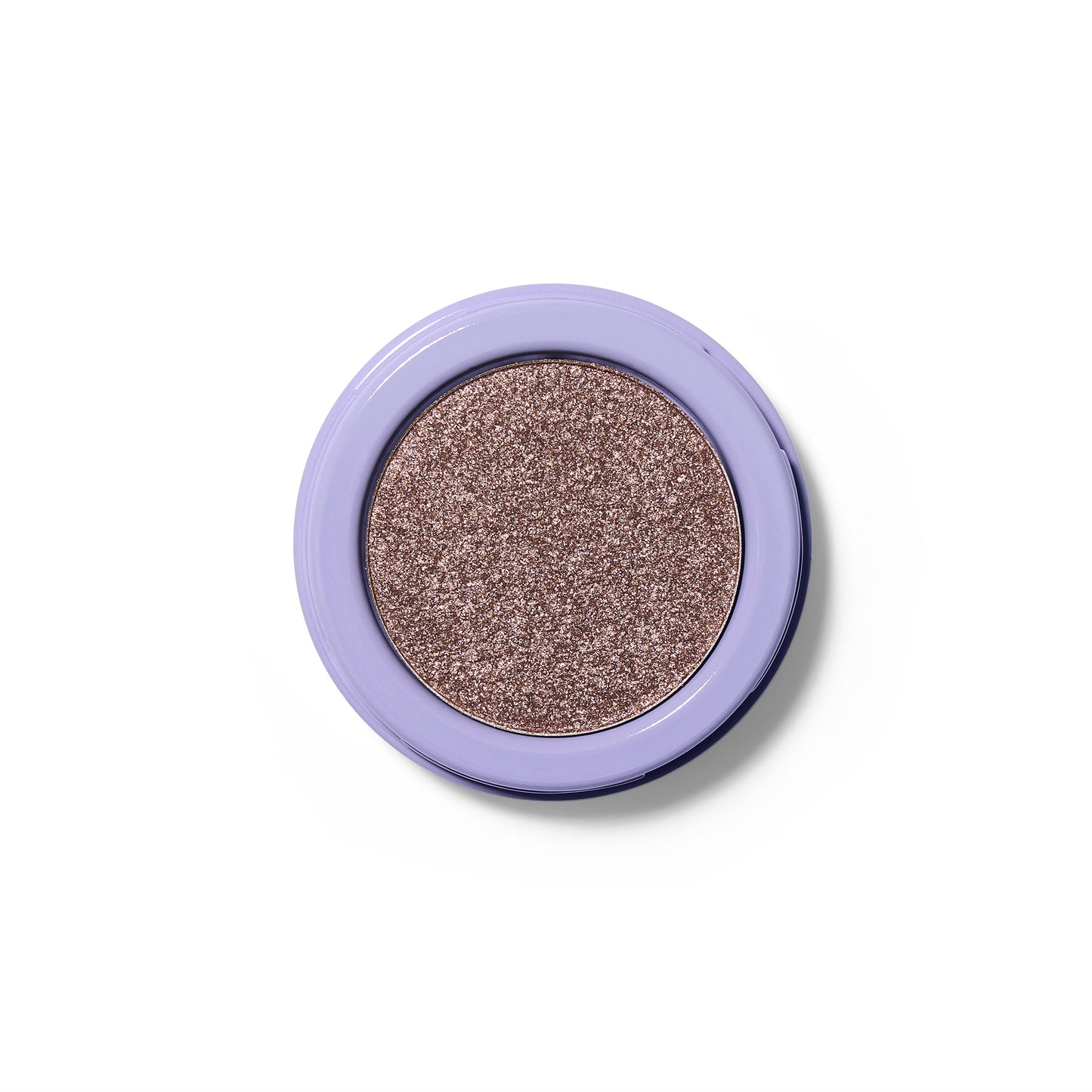 A shimmery pewter pressed eyeshadow in a lilac component.