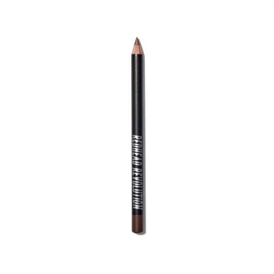 Full view of the Redhead Revolution True Taupe eyeliner pencil with the cap off. 