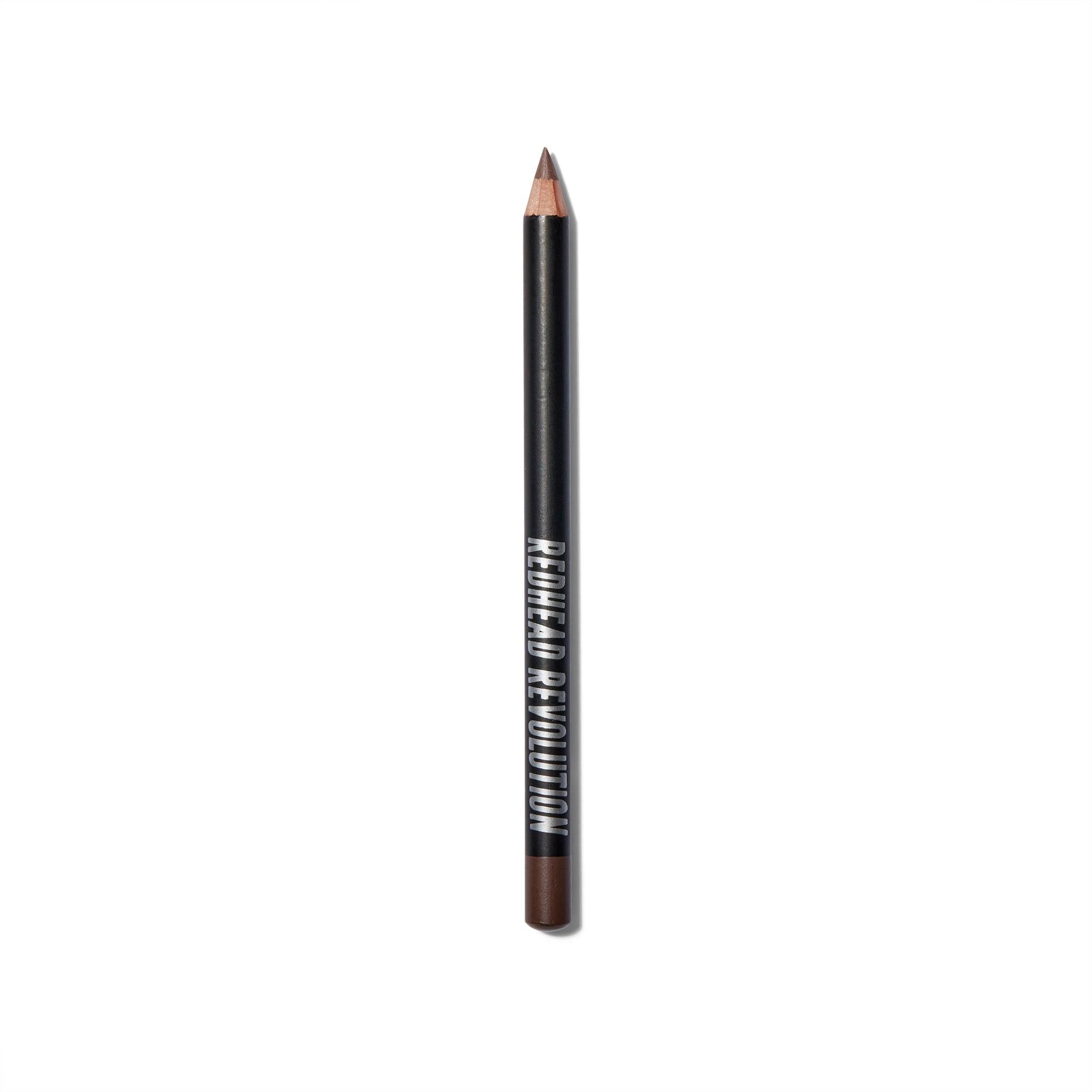 Full view of the Redhead Revolution True Taupe eyeliner pencil with the cap off.