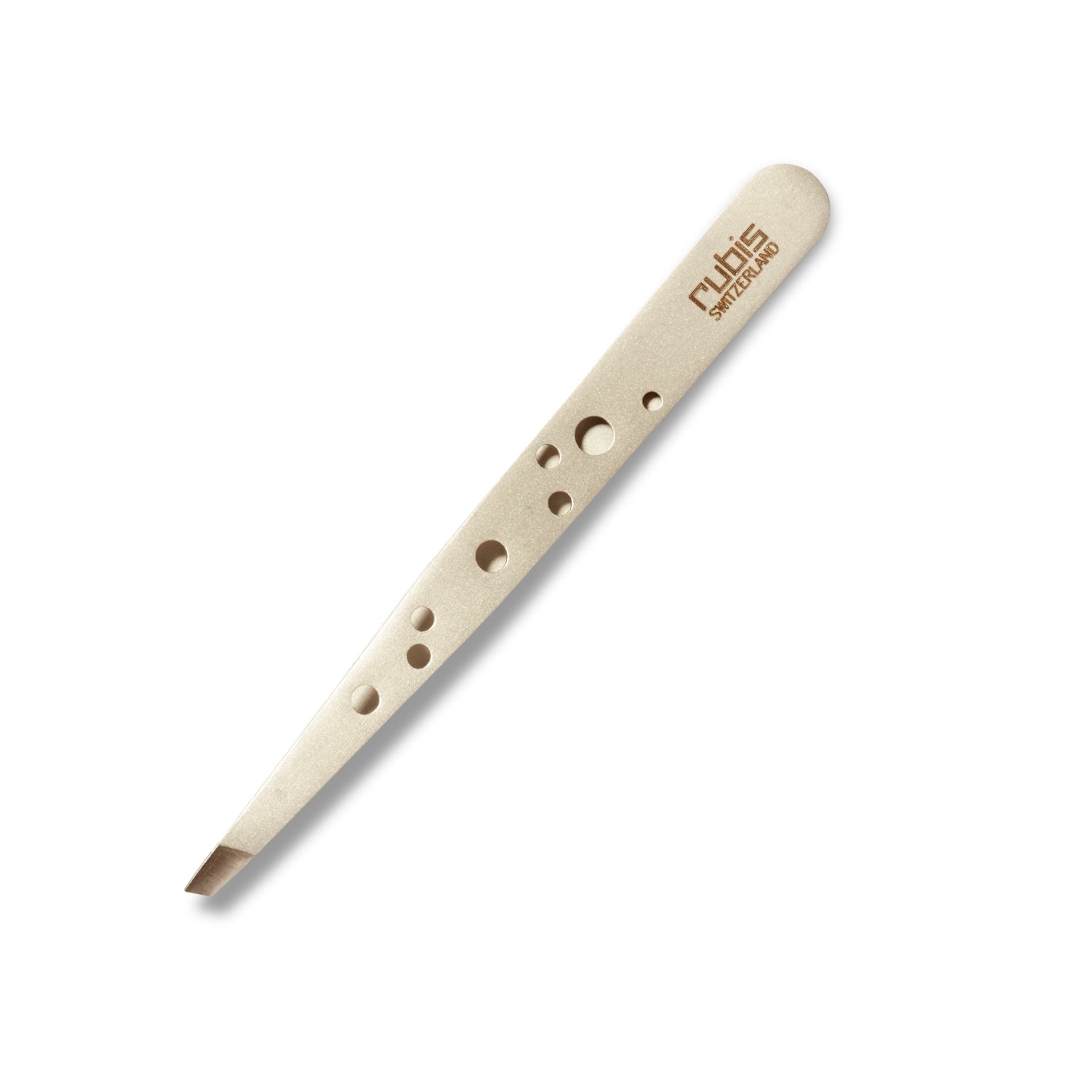The Rubis Perforated Tweezes in matte silver with varying sizes of holes drilled through the sides.