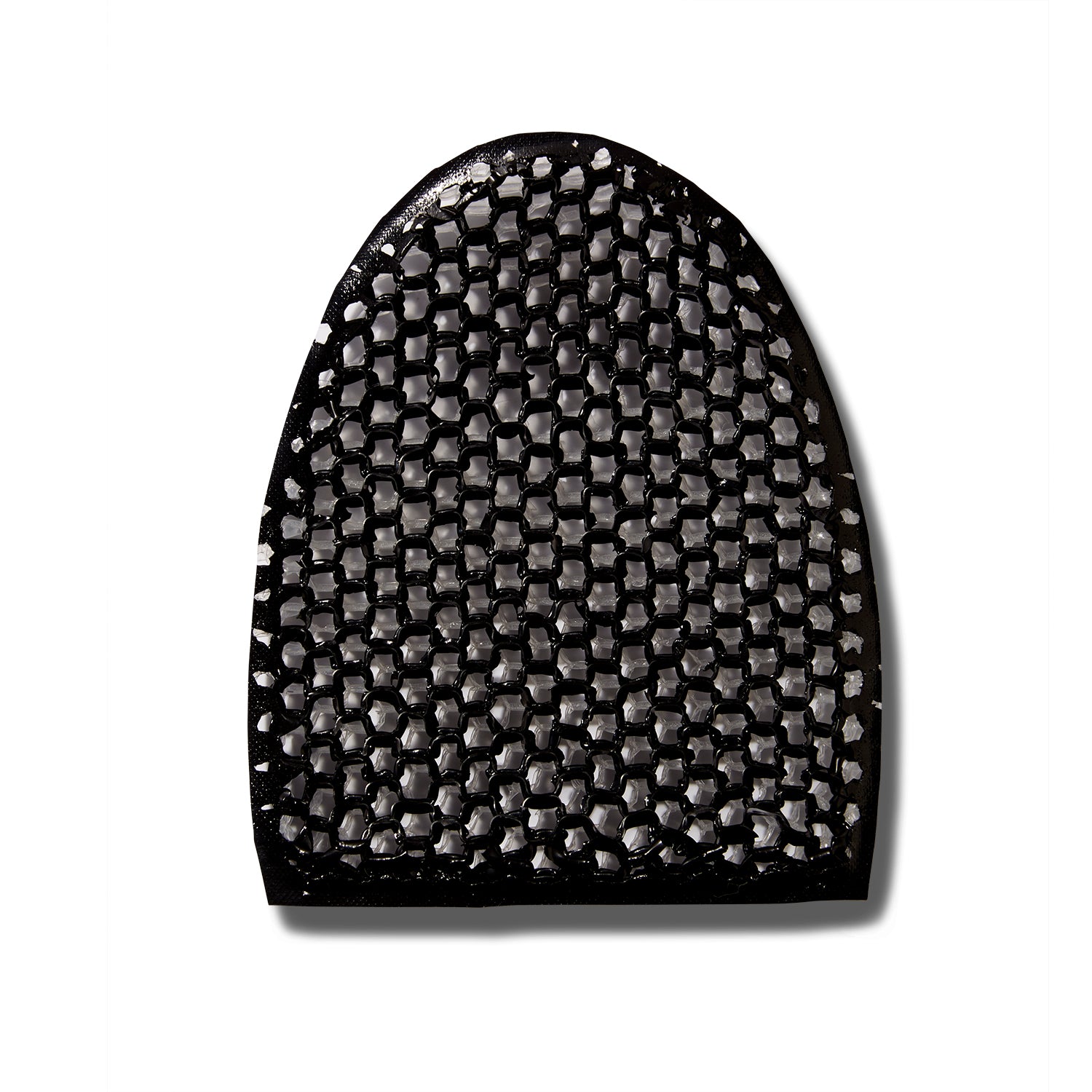 Stimulite Black & White striped honeycomb silicone Exfoliating Facial Sponge. The honeycomb is black on this side.