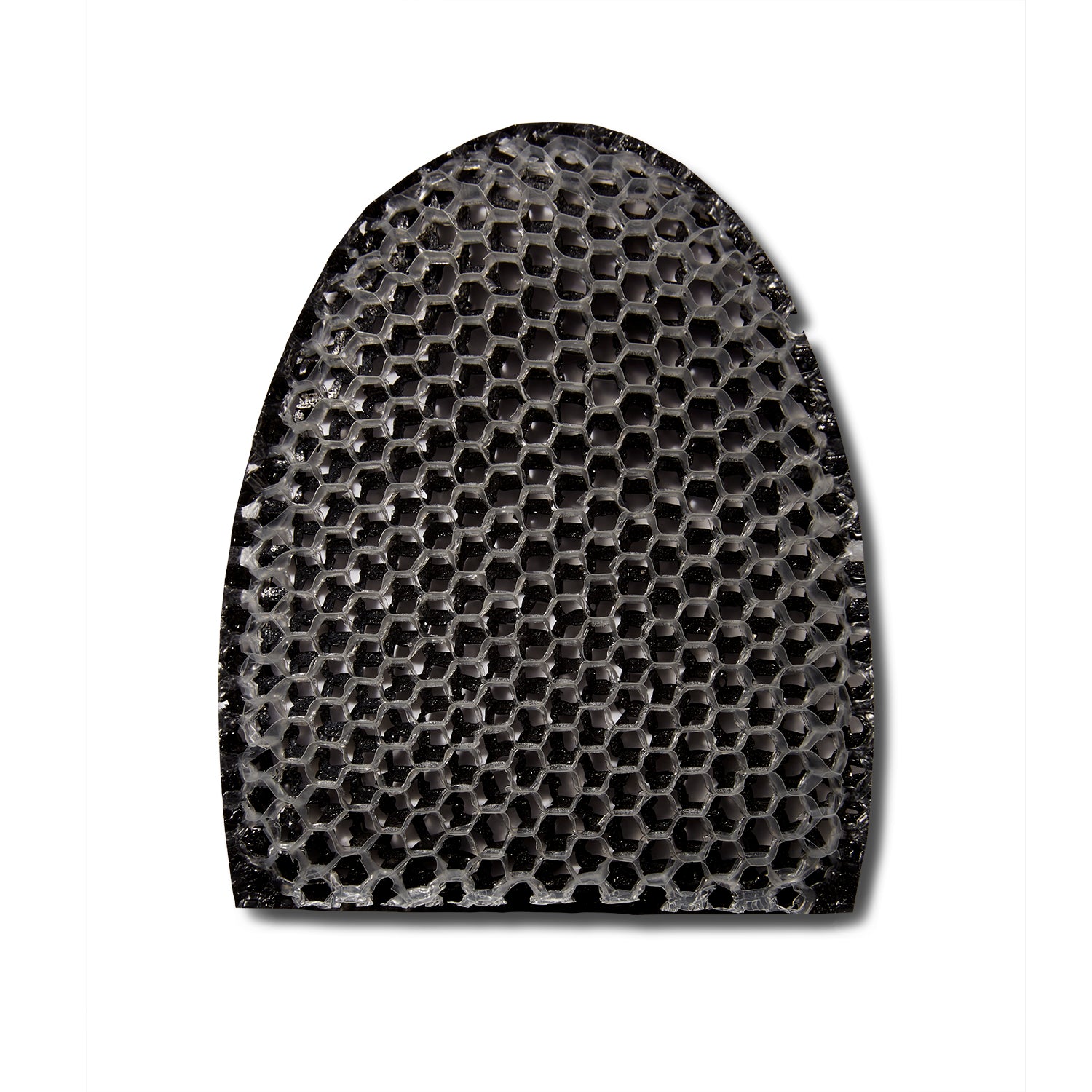 Stimulite Black & White striped honeycomb silicone Exfoliating Facial Sponge. The honeycomb is white on this side.