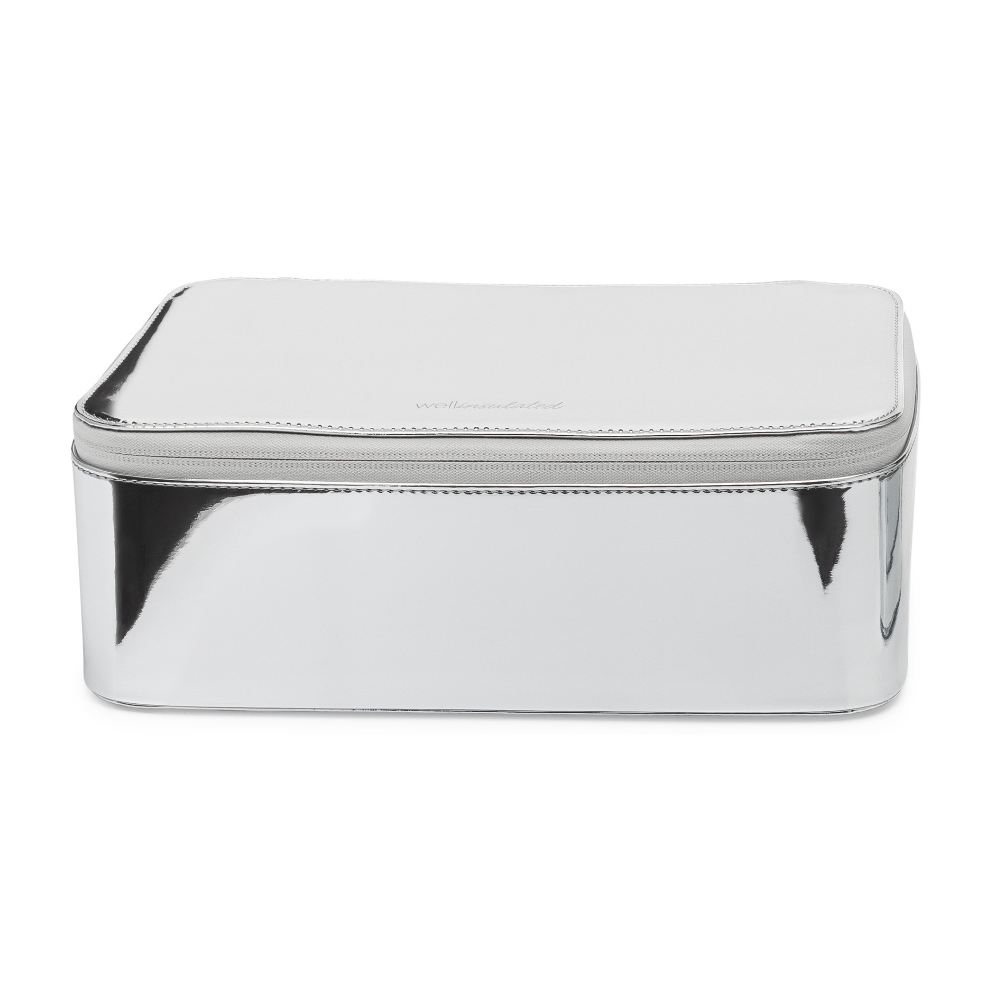 Front view of the Well Insulated Performance Travel Case. The case is metallic silver.
