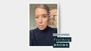 Close-up of feathery eyebrows achieved using Fiona Stiles’ recommended techniques and products from Reed Clarke.