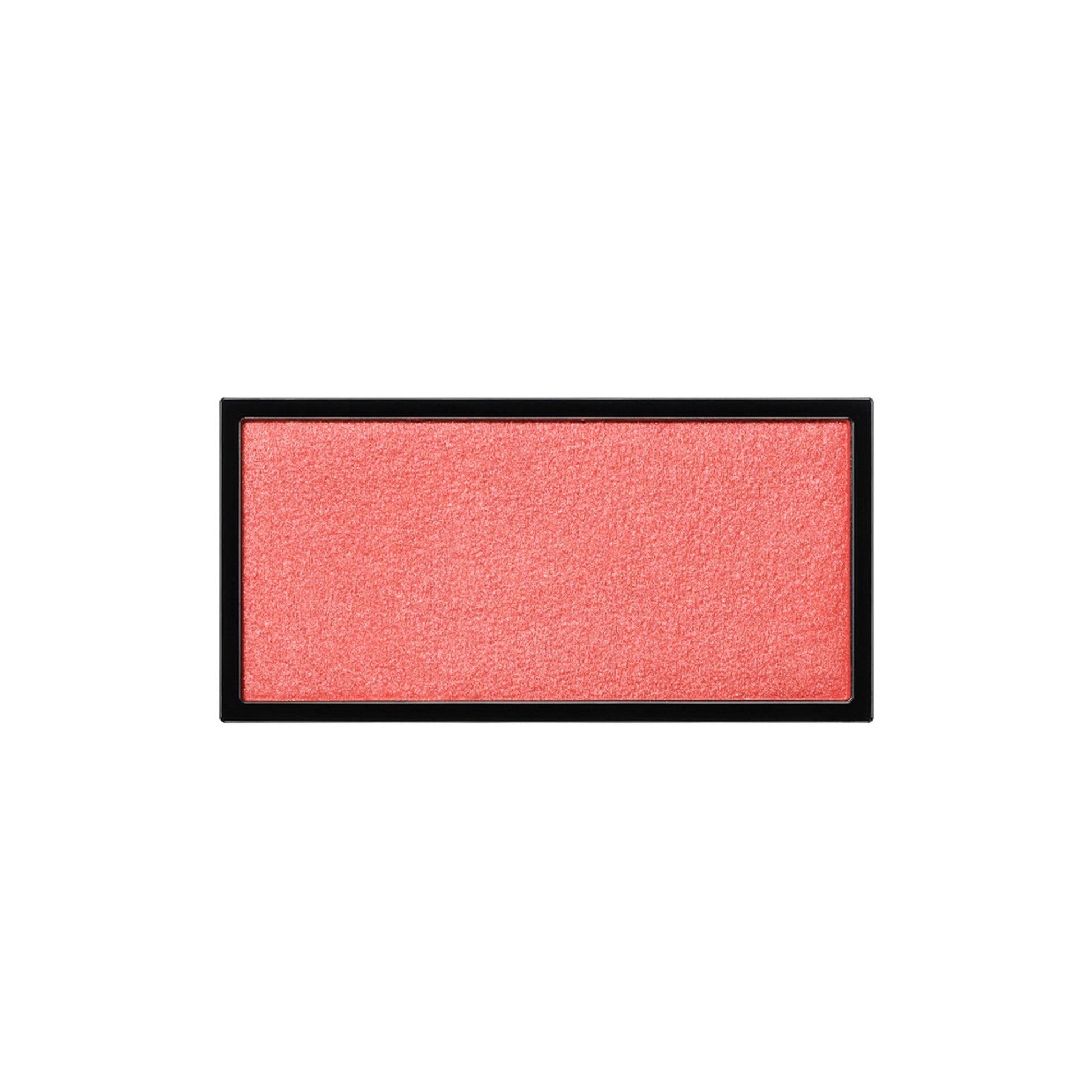 A rectangle shaped powder blush pan in a reddish-orange