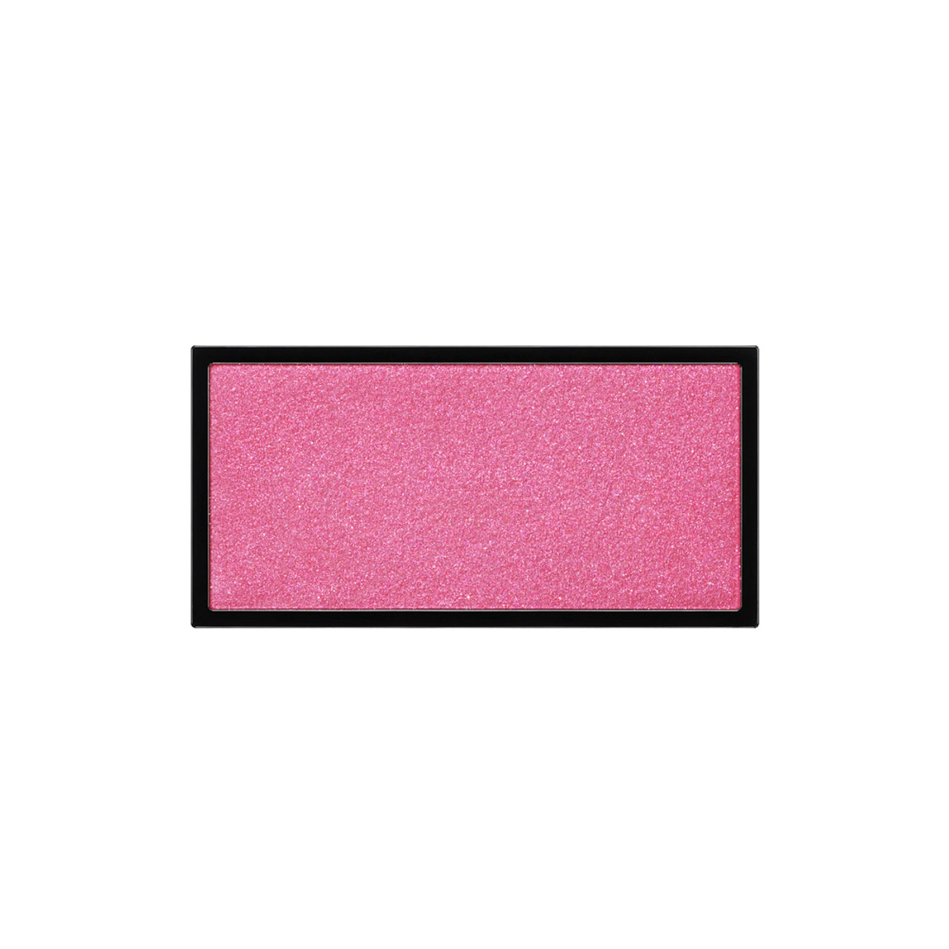 A rectangle shaped powder blush pan in a muted fuchsia