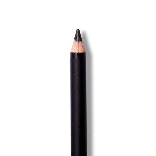 A close up of the Antonym black eyeliner with the cap off. The eyeliner pencil is sharp.