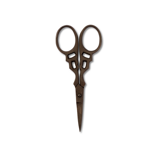 Closed view of the Brow Gal matte black eyebrow scissors. 