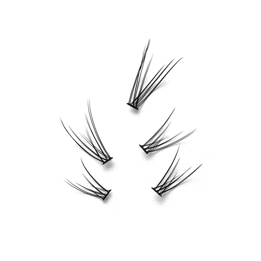 Five Dark Swan of Denmark Feather Lash individual eyelash clusters on a white background.