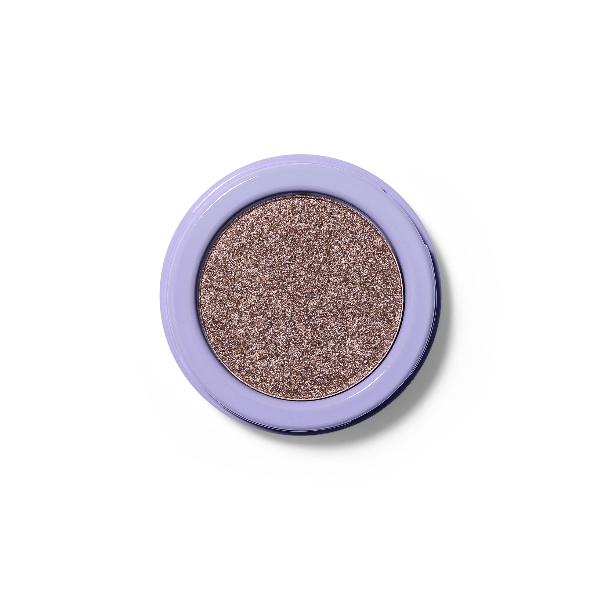 A shimmery pewter pressed eyeshadow in a lilac component.