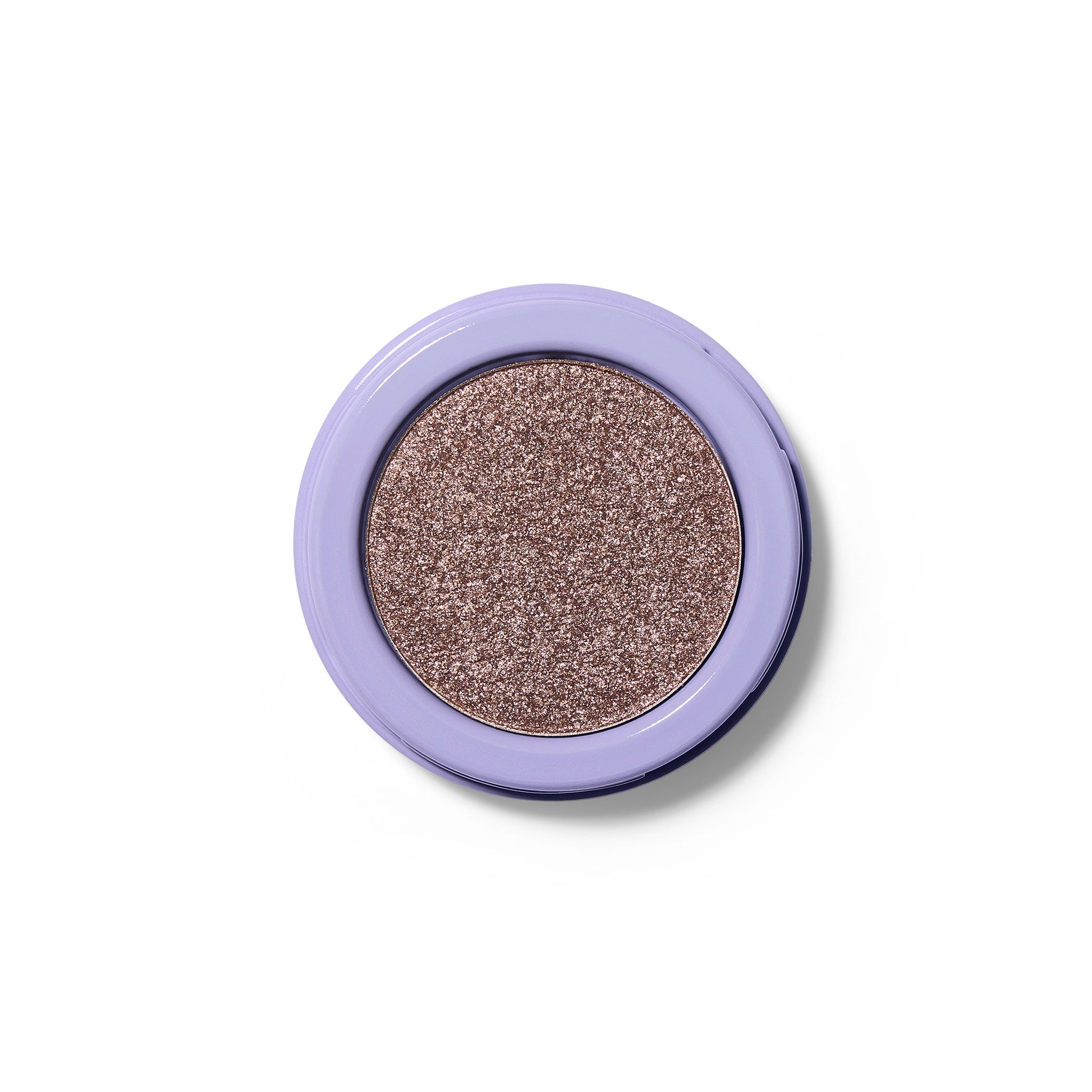 A shimmery pewter pressed eyeshadow in a lilac component.