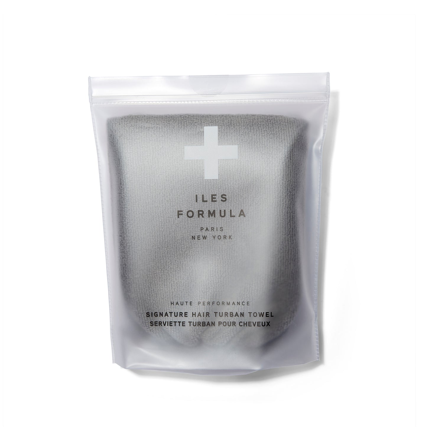  Iles Formula Signature Hair Turban Towel in grey in it's packaging.
