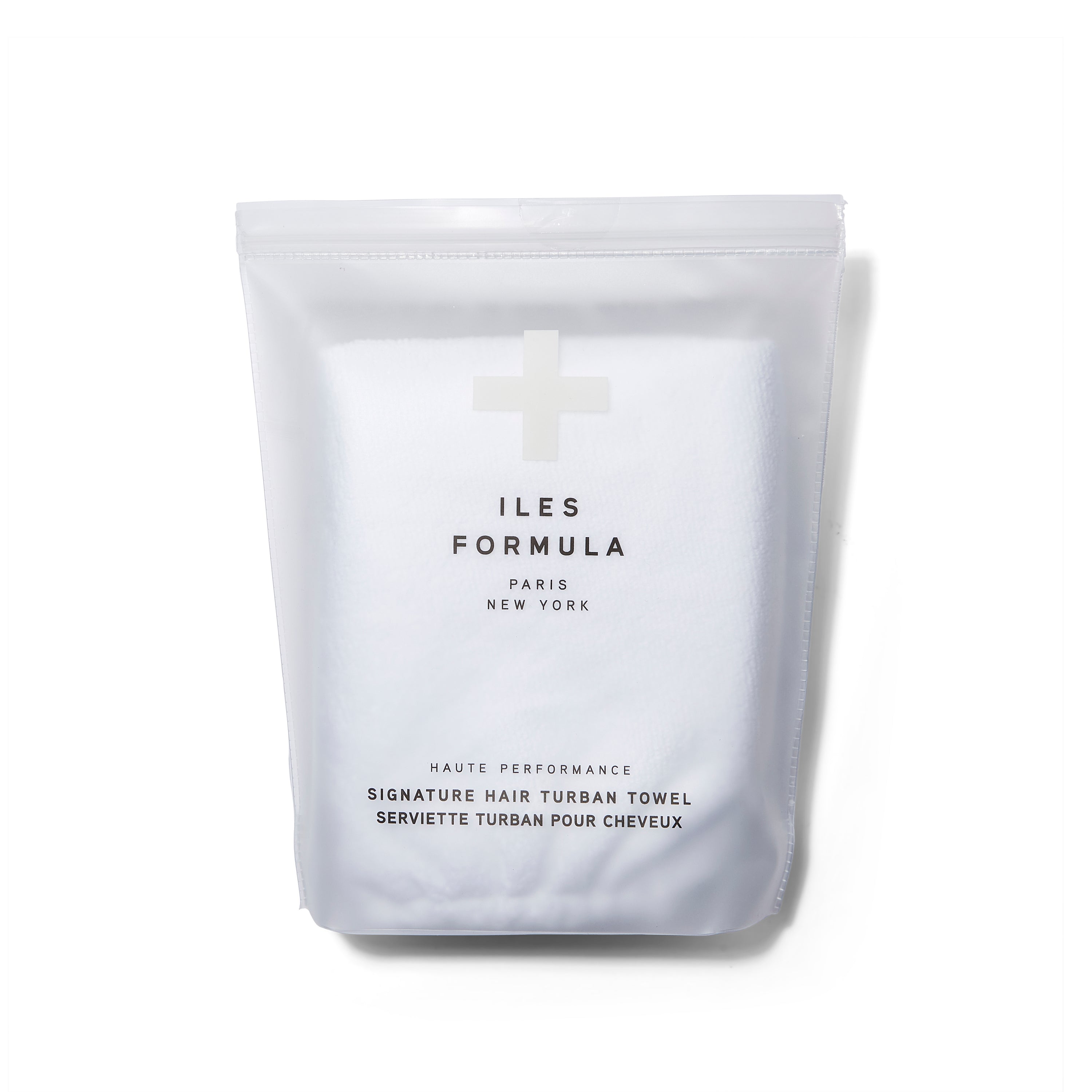  Iles Formula Signature Hair Turban Towel in white in it's packaging.