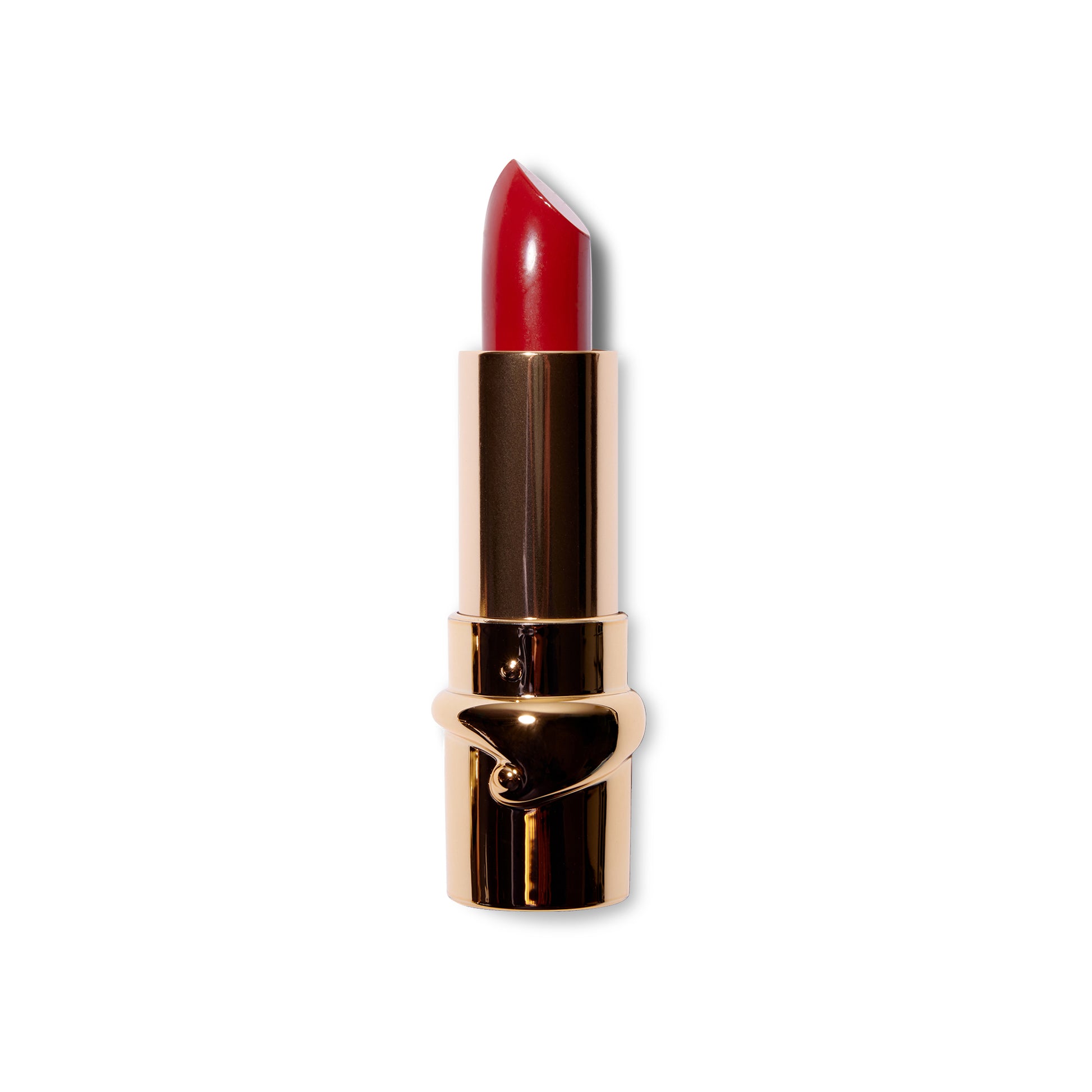 The Julie Hewlett matte Noir lipstick in Coco is wound up and the bullet is visible in the gold component. 