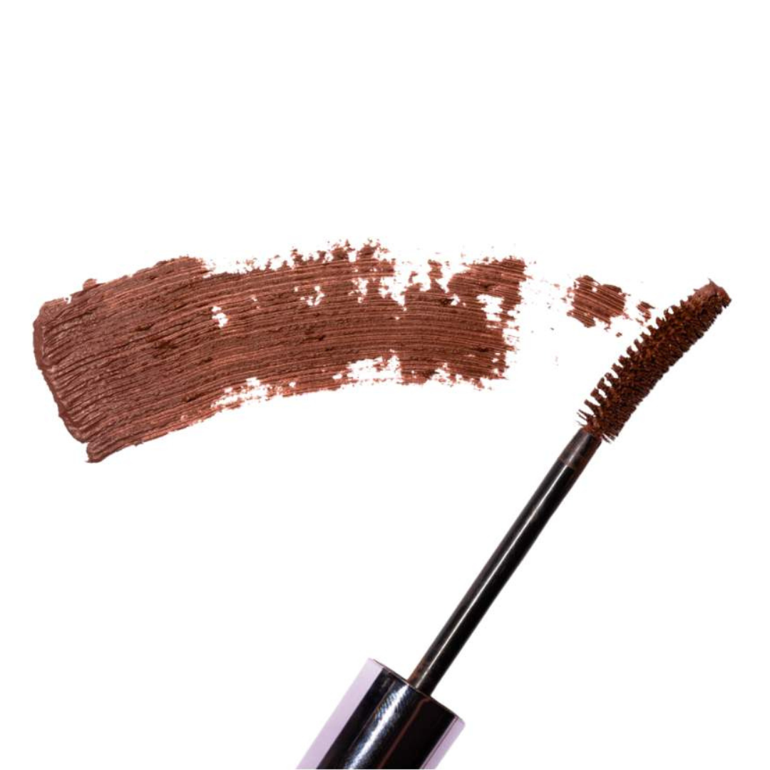 Swatch of the Redhead Revolution Gingerlash Mascara in Honest Auburn with the wand next to it.