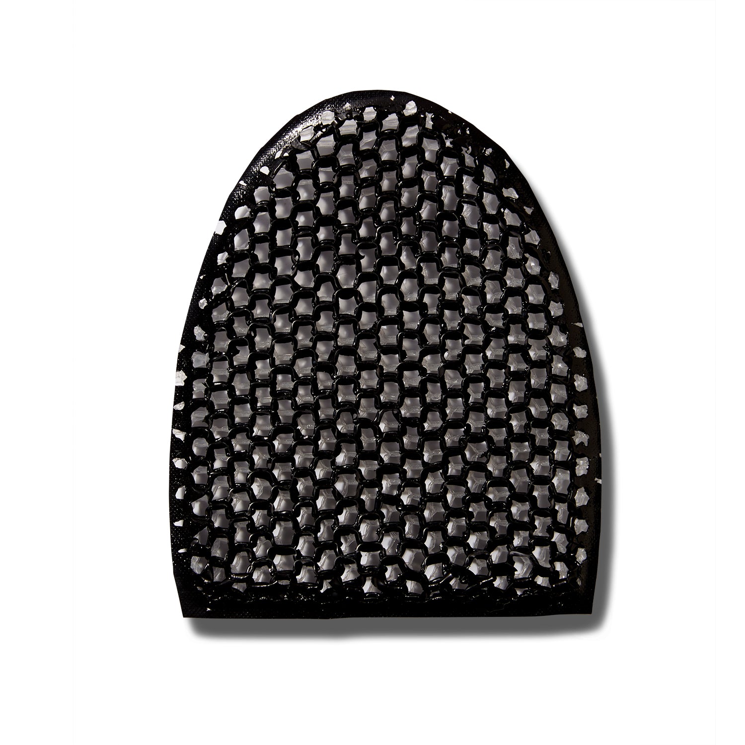 Stimulite Black & White striped honeycomb silicone Exfoliating Facial Sponge.  The honeycomb is black on this side. 