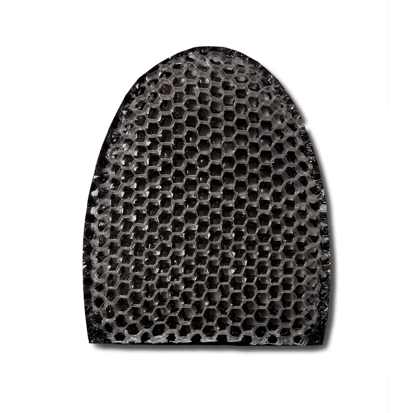 Stimulite Black & White striped honeycomb silicone Exfoliating Facial Sponge.  The honeycomb is white on this side.