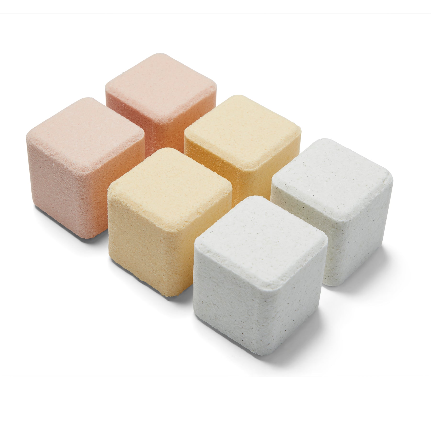 Six Yuzu Soap Bath Bomb Cubes lined up next to each other in rows.  